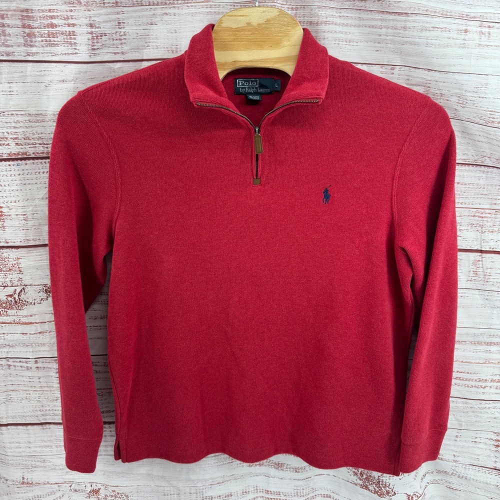 Polo Ralph Lauren 1/4 Zip Pullover Sweater Mens Large Red Cotton Casual Preppy